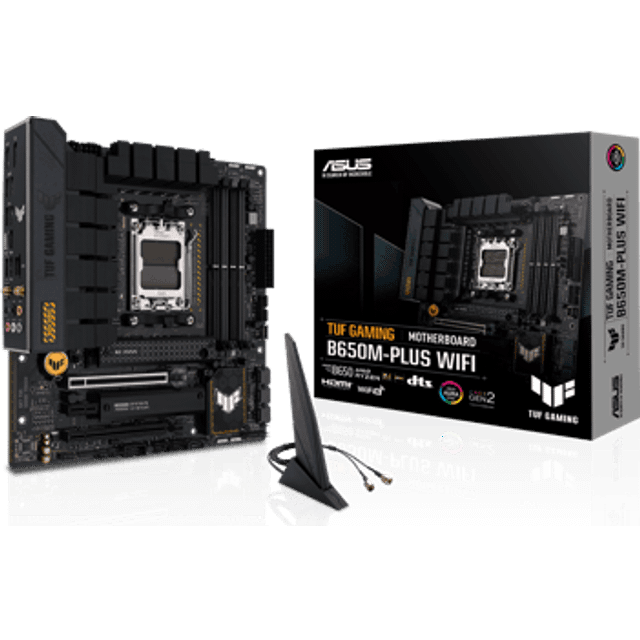 ASUS TUF GAMING B650M-PLUS WIFI moderkortssockel AMD AM5 (Ryzen 7000, micro-ATX, PCIe 5.0, DDR5-minne, 14 strömsteg, USB 3.2 Gen 2 x 2 typ-C, WiFi6, Aura Sync)