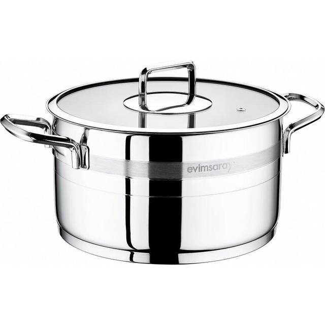 Evimsaray Safir Series Stainless Steel 20cm Casserole with Glass Lid (3 Lt) - Silver