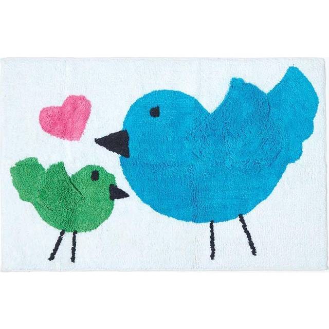 Homescapes Cotton Tufted Blue Green Birds Pink Heart Kids Rug