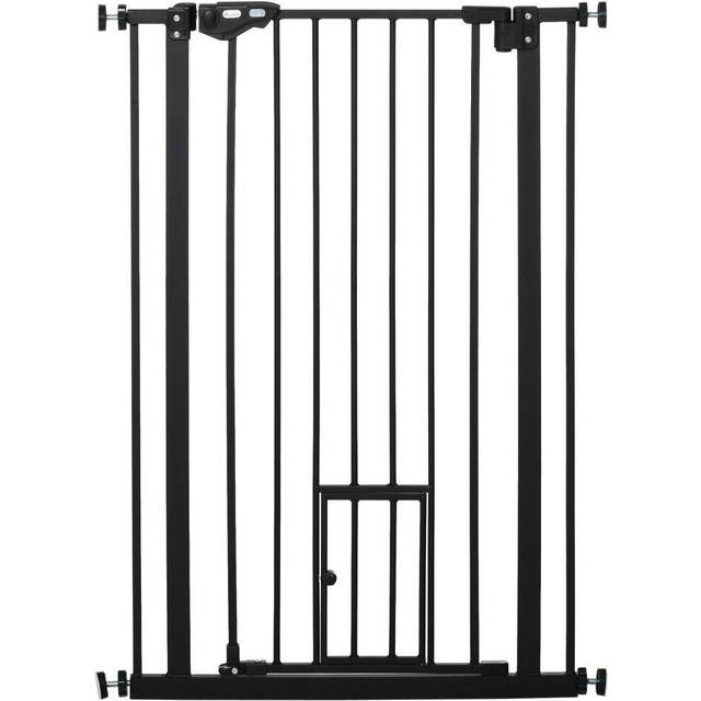 PawHut Extra Tall Dog Gate with Cat Door Auto Close for Stairs 74-80 cm Wide | TJ Hughes