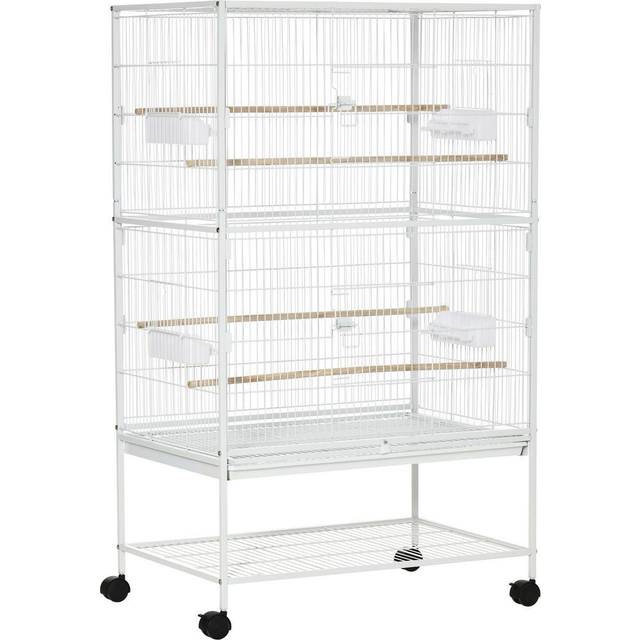 PawHut Large Bird Cage Budgie Cage For Finch Canaries Parrot With Stand - White, White