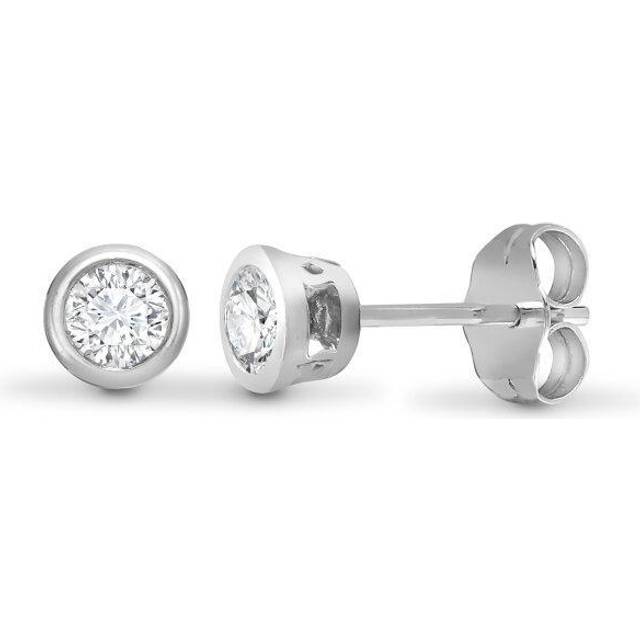 Jewelco London Ladies Solid 18ct White Gold Rub Over Set Round G SI1 0.5ct Diamond Solitaire Stud Earrings - 18E014-050 - Silver