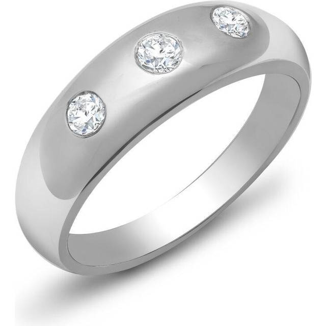 (P) Jewelco London Men&#39;s Solid 9ct White Gold Rub Over Set Round J SI 0.5ct Diamond Domed Band Trilogy Ring 9mm - Silver