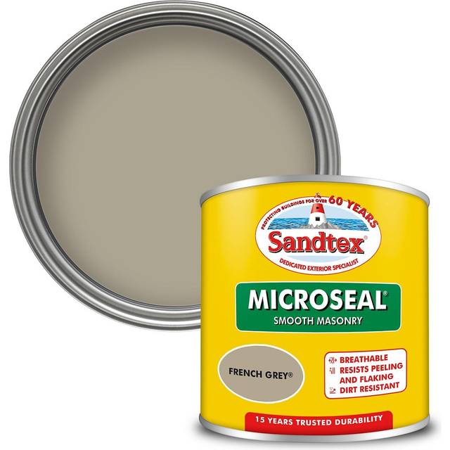 Sandtex Microseal Ultra Smooth Weatherproof Masonry 15 Year Exterior Wall Paint - French Grey - 150ml