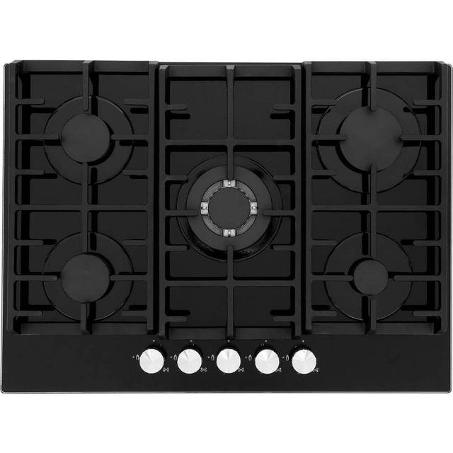 Montpellier MGH75BG 70cm 5 Burner Gas Hob on Black Glass Wok Burner