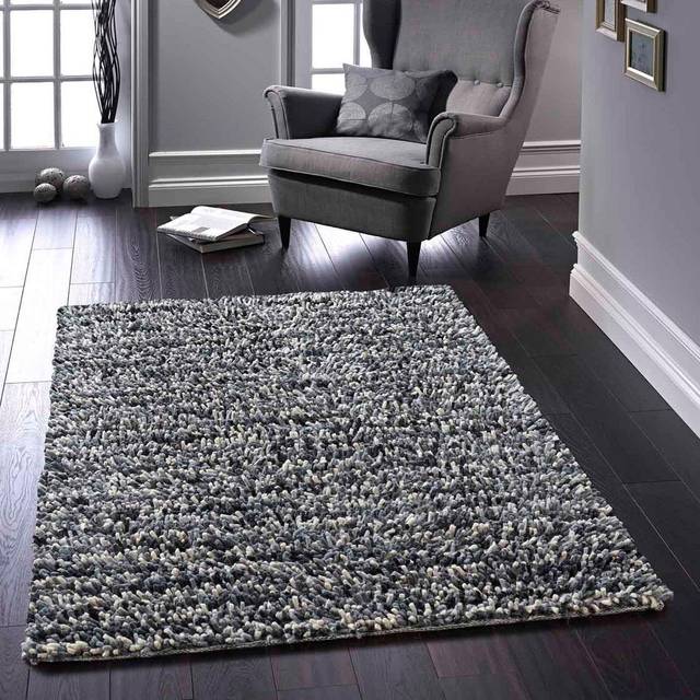 Rocks Shaggy Wool Rug Grey - 80x150cm