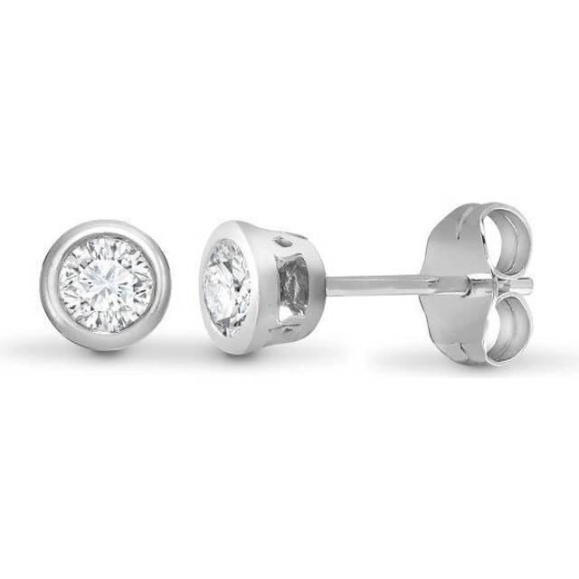 Jewelco London Ladies Solid 18ct White Gold Rub Over Set Round G SI1 0.2ct Diamond Solitaire Stud Earrings - 18E014-020 - Silver