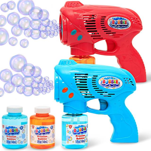 JOYIN 2 Bubble Guns with 2 Bottles Bubble Refill Solution (10 oz Total) for Kids, Bubble Blower for Bubble Blaster Party Favors, Summer Toy, Outdoors