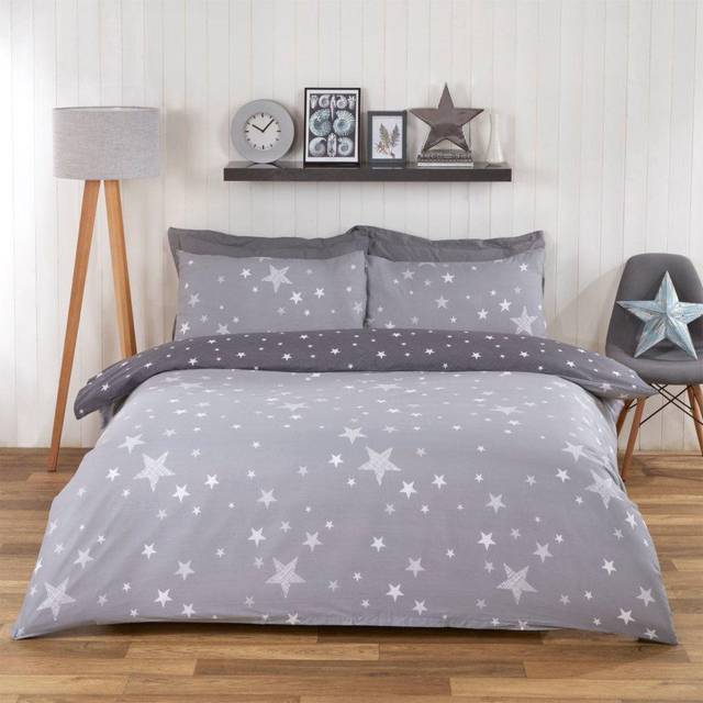 Dreamscene Galaxy Texture Stars Kids Duvet Cover Bedding Set - Grey / Double