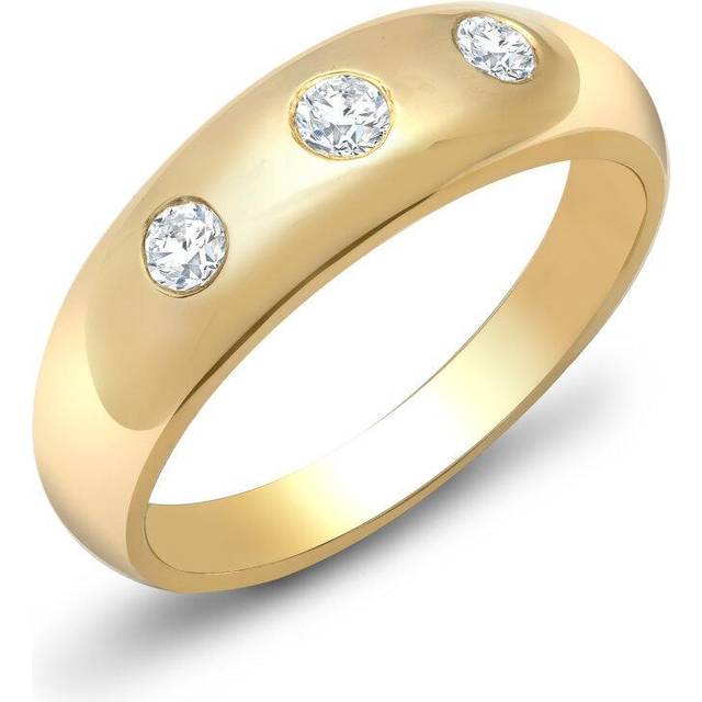 (G) Jewelco London Men&#39;s Solid 9ct Yellow Gold Rub Over Set Round J SI 1ct Diamond Domed Band Trilogy Ring 9mm