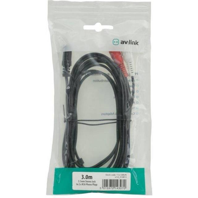 3.5mm jack to 2 x rca cable (twin phono) audio lead stereo long nickel contacts