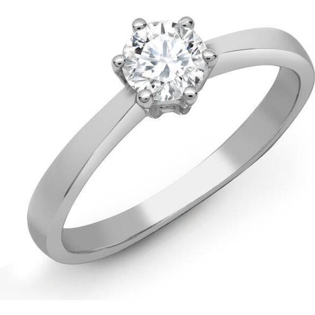 (Y) Jewelco London Solid 18ct White Gold 6 Claw Set Round G SI1 0.25ct Diamond Solitaire Engagement Ring 5mm - 18R311-025
