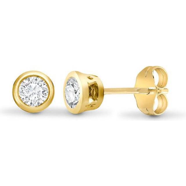 Jewelco London Ladies Solid 18ct Yellow Gold Rub Over Set Round G SI1 0.35ct Diamond Solitaire Stud Earrings - 18E009-035