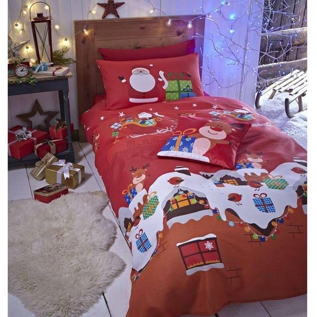 Catherine Lansfield Santas Christmas Presents Duvet Cover and Pillowcase Set - Multicolor