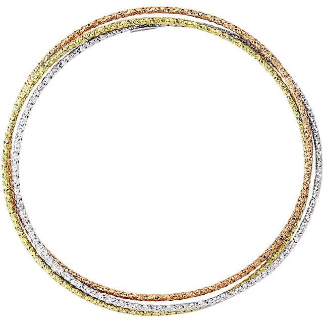 Jewelco London Ladies Rhodium Yellow & Rose Gold-Plated Sterling Silver Russian Wedding Bangle Bracelet 3 x 1.5mm - BRC98