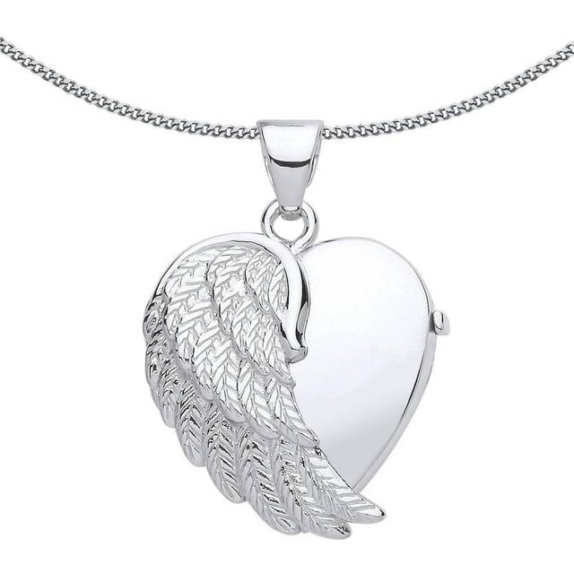 Jewelco London Ladies Sterling Silver Angel Wing Love Heart Locket Necklace 18 inch - LK50