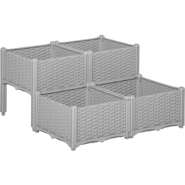 Outsunny 4-Tier Raised Bed Planters In Elegant Grey | Wowcher