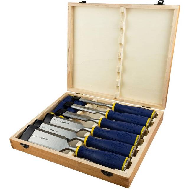 Irwin marples 8 pce striking cap wood chisel set 1/4" - 2" +wooden case 10507958