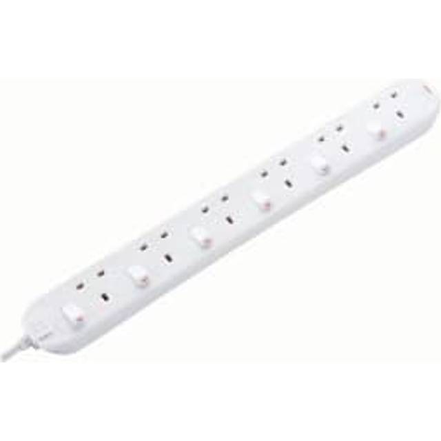 Masterplug 13A 6 Socket Individually Switched White Extension Lead - 2m
