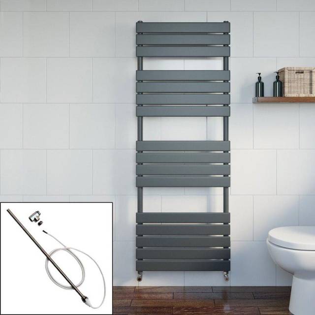 DuraTherm Dual Fuel Flat Panel Heated Towel Radiator - 1600 x 600mm - Manual Anthracite