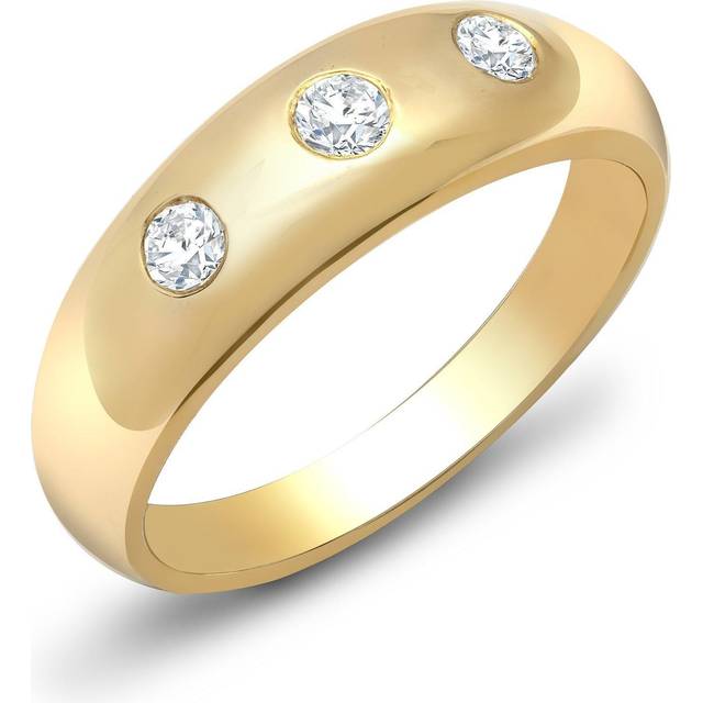 (N) Jewelco London Men&#39;s Solid 9ct Yellow Gold Rub Over Set Round J SI 1ct Diamond Domed Band Trilogy Ring 9mm