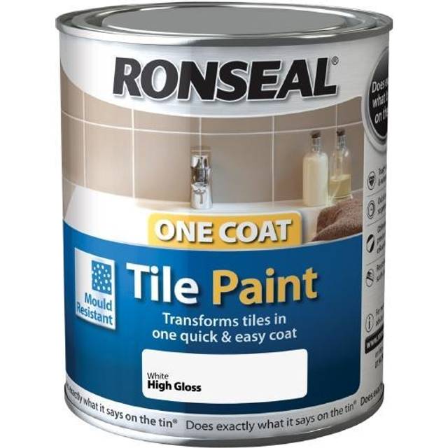 Ronseal One Coat Tile Paint 750ml - HIGH GLOSS  White