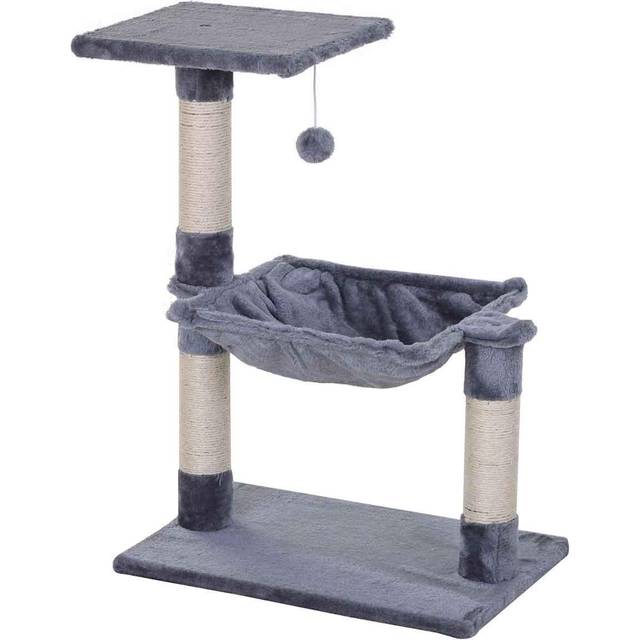 PawHut Cat Activity Tree Kitten Play Tower Palace Two-Tier Scratching Grey | TJ Hughes