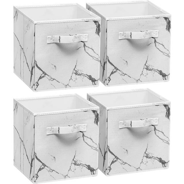 "Sorbus Collapsible Storage Bins - 11"" Sturdy Foldable Fabric Storage Cubes with Handle - 4 White Marble Organization and Storage Baskets for Organizi"