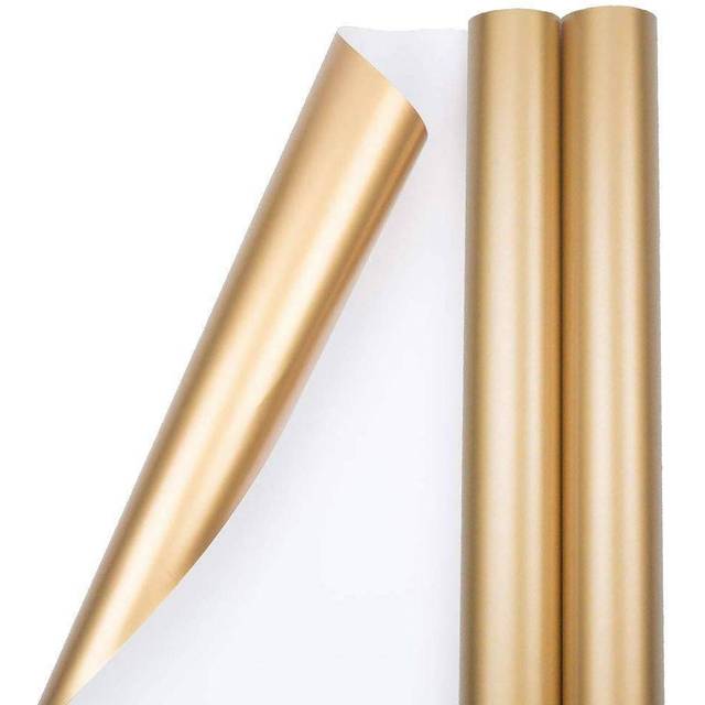 JAM Paper Gift Wrap - Matte Wrapping Paper - 50 Sq Ft Total (30 in x 10 Ft Each) - Matte Gold Foil - 2 Rolls/Pack