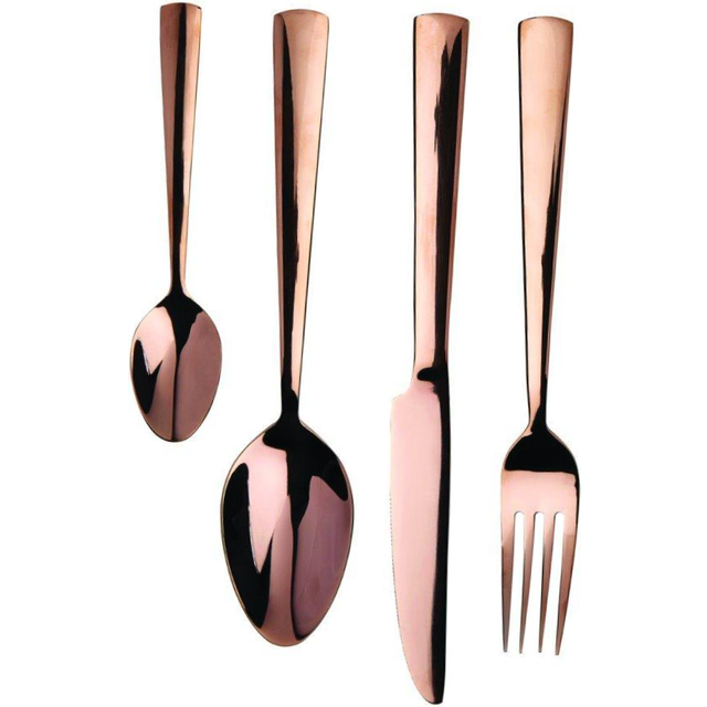 16 Piece Stainless Steel Cutlery Set, Avie Colored Cutlery Set, Luxury Cutlery Set, Modern 16 Piece Cutlery Set - Rose Gold - One Size