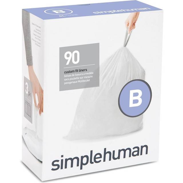 Simplehuman Code B, Pack Of 90 Liners, 50% Recycled Custom Fit Bin Bags, 6L, White