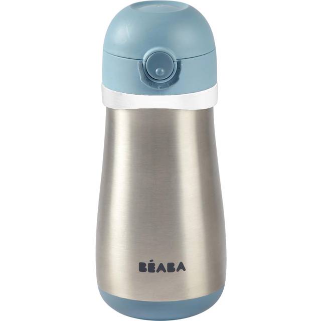 BÃABA, 2 in 1 Childrens Stainless Steel Bottle, Bottle/Glass Function, Push Button for Easy Opening, Solid, Healthy, Removable Handles, Stainless