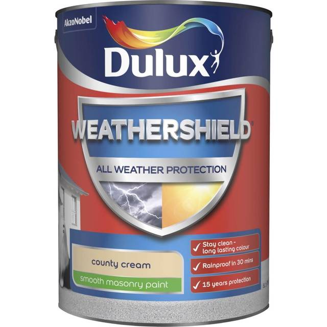 Dulux Weathershield All Weather Protection Smooth Masonry Paint County Cream, 5L - Yellow