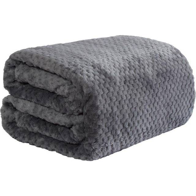 Waffle Honeycomb Mink Throw - Charcoal / 200cm - Grey