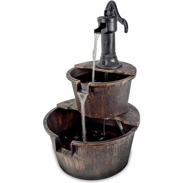Gardenkraft 2 Tier Barrel Water Feature with 2.55m Cable - 41 x 41 x 67cm
