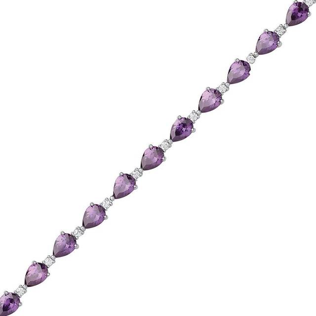 Jewelco London Ladies Sterling Silver Purple Pear Cubic zirconia Majestic Rain Drop Tennis Bracelet 5mm - GVB447