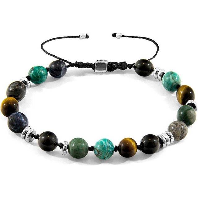 Multicoloured Multi-Gem Agaya Silver and Stone Beaded Macrame Bracelet