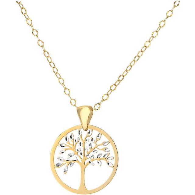 Jewelco London 9ct White & Yellow Gold Trace Tree of Life Pendant Trace Chain Necklace 18 inch 46cm - HHHAXL239YW-18