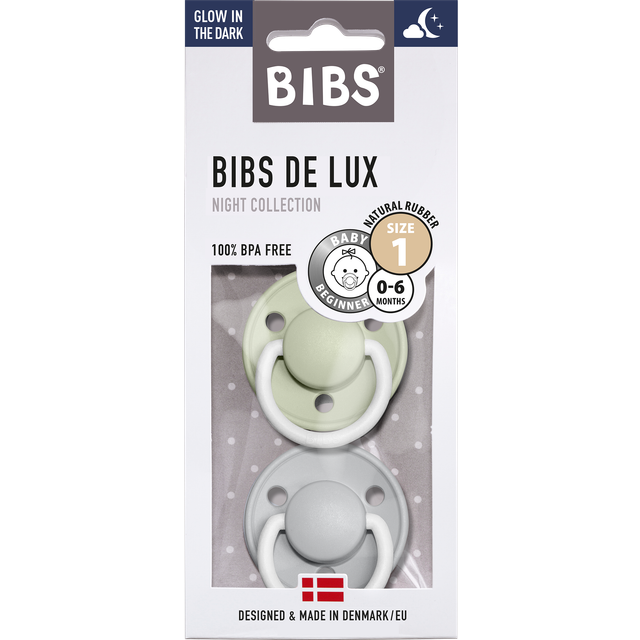 BIBS De Lux 2-pack Latex Size 1 Sage Glow/Cloud Glow