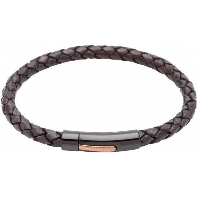 Unique &amp; Co Antique Black Leather Bracelet with Gunmetal Black Cla