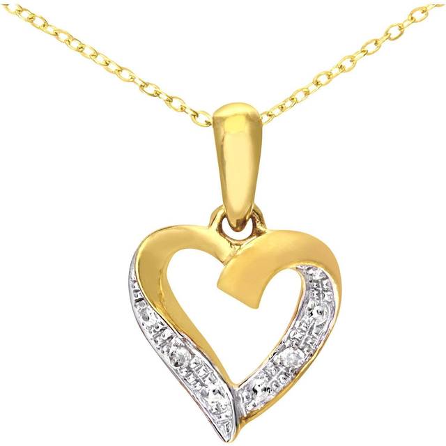 Jewelco London 9ct Yellow Gold Round 1pts Diamond Heart Pendant Necklace 18 inch 46cm - PP0AXL5058Y