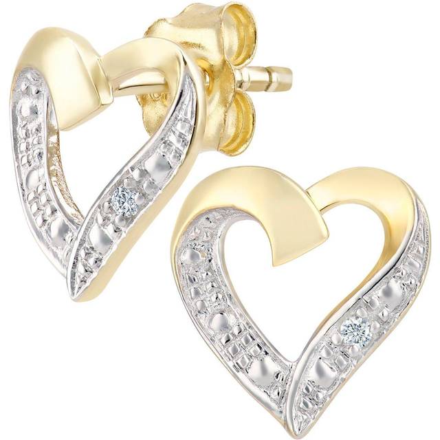 Jewelco London 9ct Yellow Gold Round 1pts Diamond Heart Stud Earrings - PE0AXL4605Y