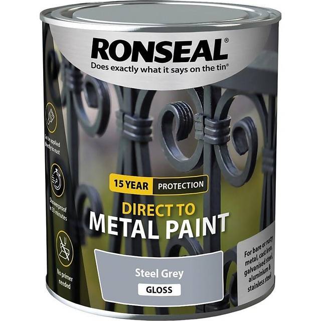Ronseal Direct to Metal Paint 750ml Steel Grey Gloss - steel/grey