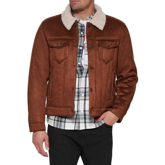Levi's Herr fuskläder sherpa fodrad lastbilsjacka (vanliga och stora och höga storlekar), Brun fuskskjuvning, L