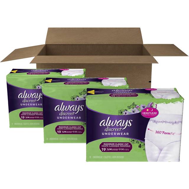 Always Discreet Incontinence Underwear for Women  Maximum Absorbency  Size S/M - 57 Count (Artwork May Vary)