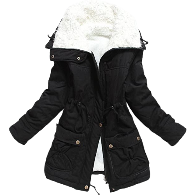 MEWOW Women's Winter Mid Length Thick Warm Faux Lamb Wool Lined Jacket Coat (S  Black)