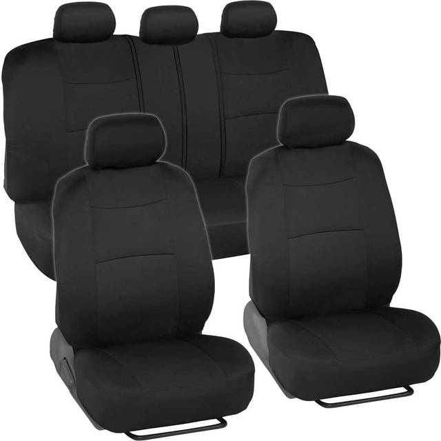 BDK PolyPro Seat Covers Full Set in Solid Black - Front and Rear Split Bench Covers  Easy to Install for Auto Trucks Van SUV Car