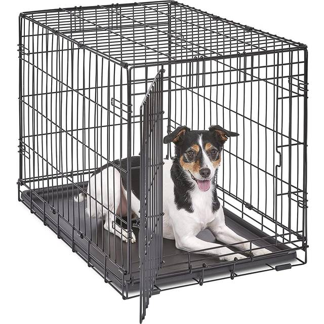 New World 76 cm vikbar hundlåda i metall, inkluderar läckagesäker plastbricka, hundburens mått 76 L x 19 B x 51 H cm, för medelstora hundraser
