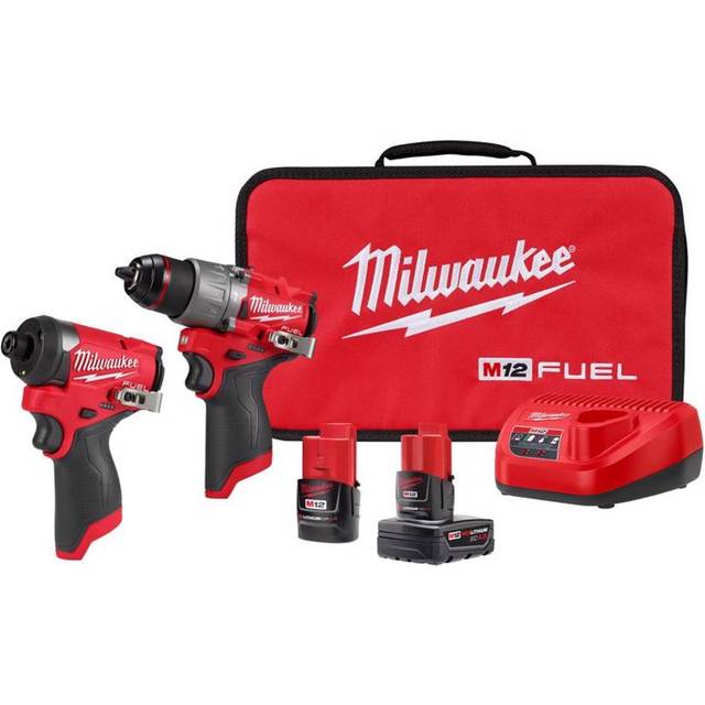 Milwaukee m12 fuel ½" hammer drill ¼" impact driver 2x batteries + usa fuel bag