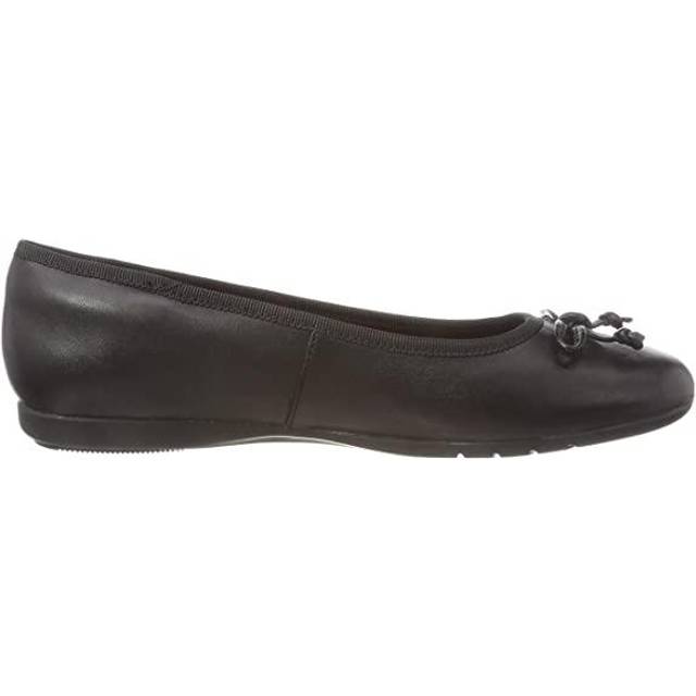 (UK 13 Child, Black) Girls Clarks Slip On Bow School Shoes Jesse Shine - G Fit